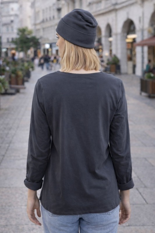 Bluzka Damska bawełniana grafitowa v-neck gwiazdki Włoska Uni