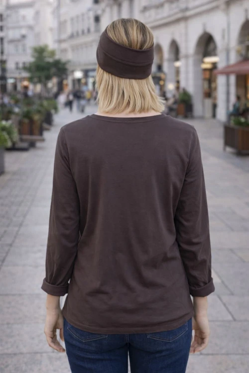 Bluzka Damska bawełniana brązowa v-neck gwiazdki Włoska Uni