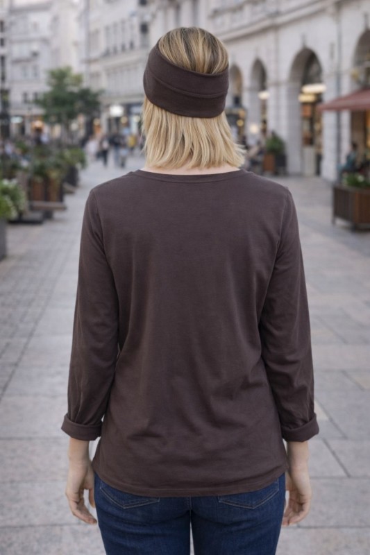 Bluzka Damska bawełniana brązowa v-neck gwiazdki Włoska Uni