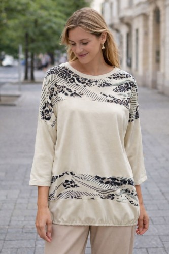 Bluzka Damska oversize Made in Italy kremowa wzór z wiązaniem Uni