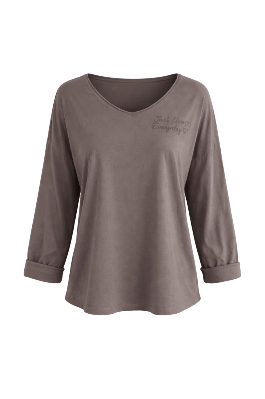 Bluzka Damska taupe oversize długi rękaw casual One Size