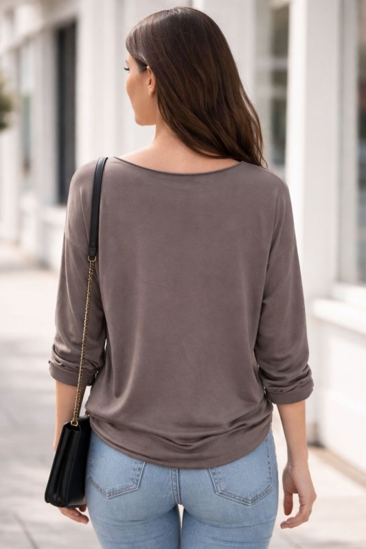 Bluzka Damska taupe oversize długi rękaw casual One Size