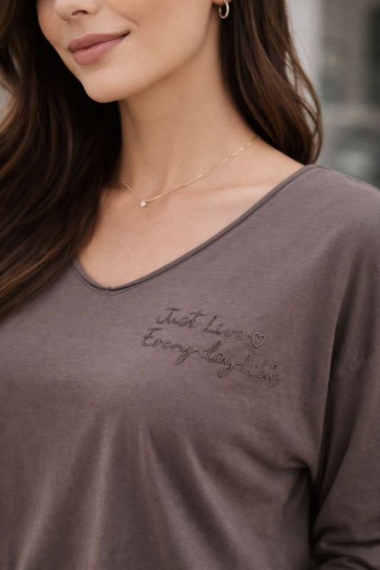 Bluzka Damska taupe oversize długi rękaw casual One Size