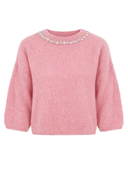Sweter damski różowy moher 40% z kryształkami elegancki Made in Italy
