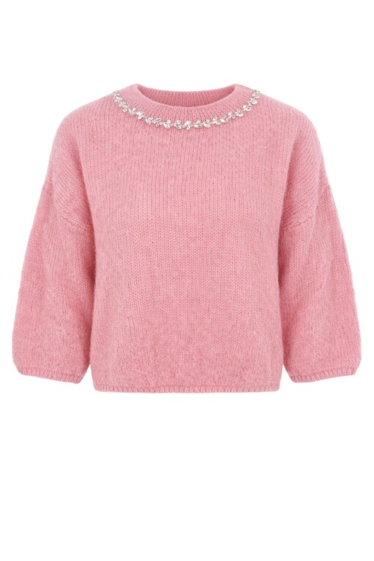 Sweter damski różowy moher 40% z kryształkami elegancki Made in Italy