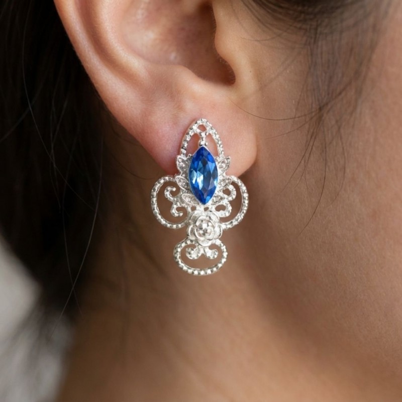 KLIPSY DO USZU SREBRNE Z NIEBIESKIM KRYSZTAŁEM