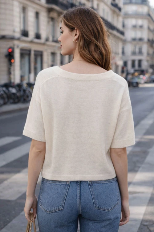Sweter damski kremowy alpaka Made in Italy luźny kardigan Uni