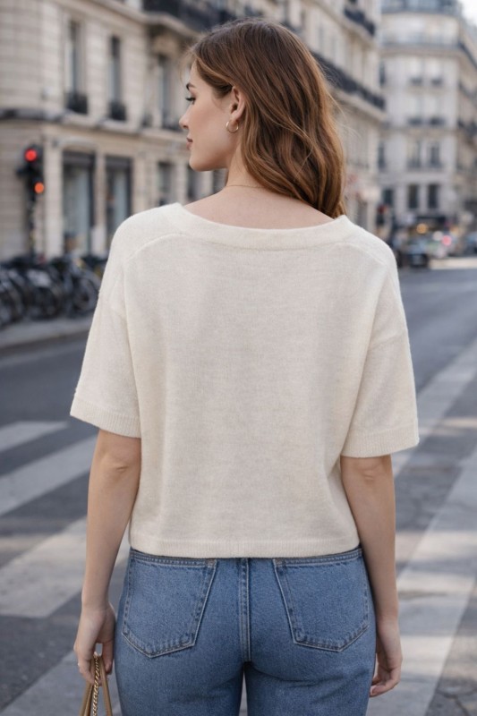 Sweter damski kremowy alpaka Made in Italy luźny kardigan Uni