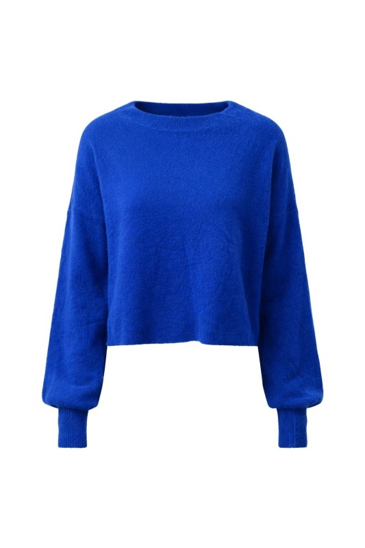 Sweter damski ALPAKA BABY 30% Made in Italy kobaltowy krótki Uni
