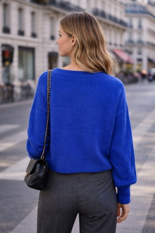 Sweter damski ALPAKA BABY 30% Made in Italy kobaltowy krótki Uni