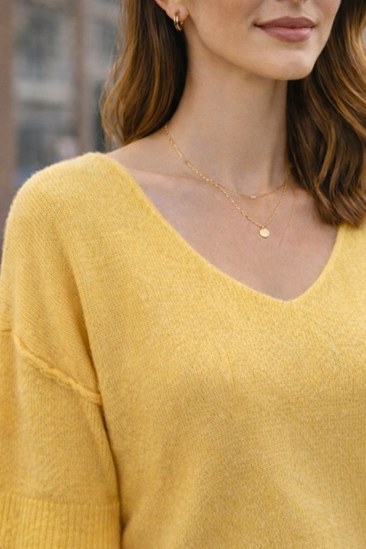 Sweter damski żółty z dekoltem V miękki alpaka Włoski One Size
