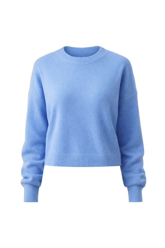 Sweter damski ALPAKA BABY 30% Made in Italy błękitny krótki Uni