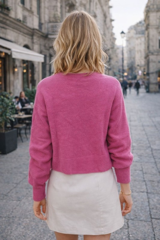 Sweter damski ALPAKA BABY 30% Made in Italy różowy krótki Uni