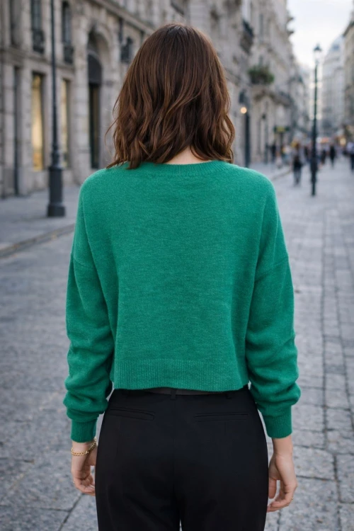 Sweter damski ALPAKA BABY 30% Made in Italy zielony krótki Uni
