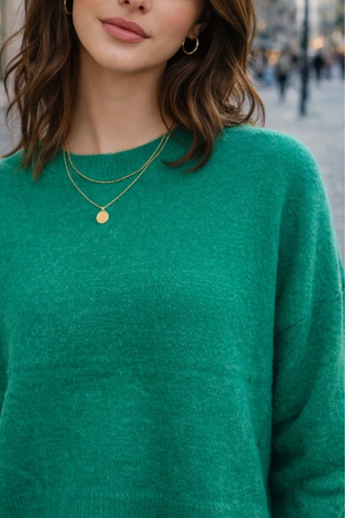 Sweter damski ALPAKA BABY 30% Made in Italy zielony krótki Uni