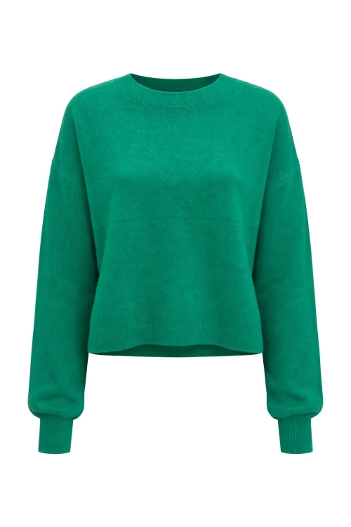 Sweter damski ALPAKA BABY 30% Made in Italy zielony krótki Uni