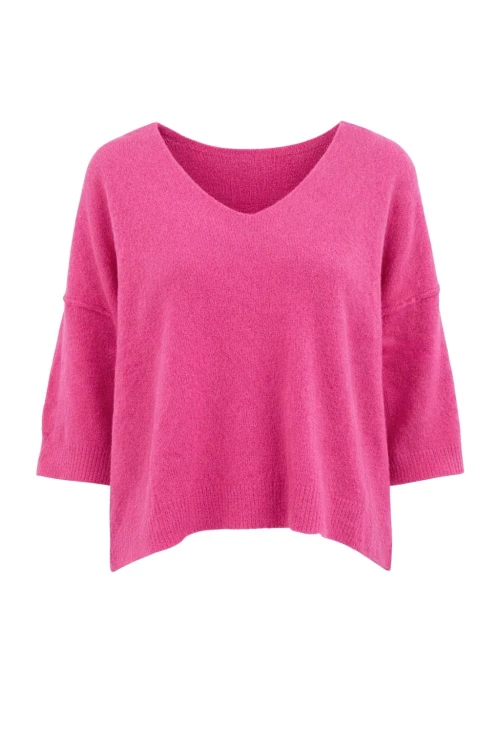 Sweter damski różowy z dekoltem V miękki alpaka Włoski One Size