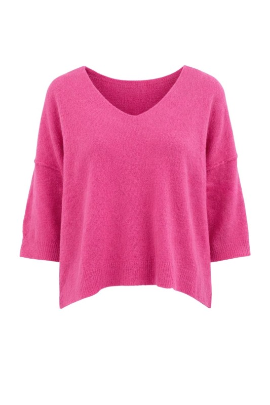 Sweter damski różowy z dekoltem V miękki alpaka Włoski One Size