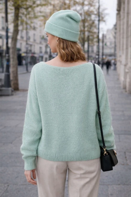 Sweter damski miętowy oversize włoski miękki One size