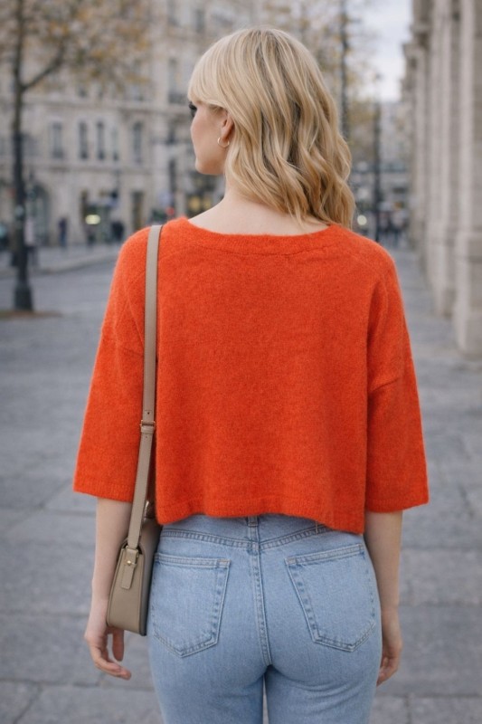 Sweter damski pomarańczowy alpaka Made in Italy luźny kardigan Uni