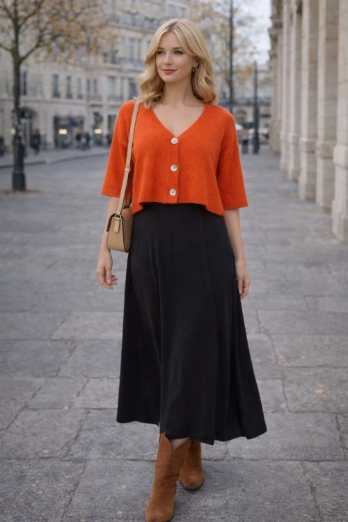 Sweter damski pomarańczowy alpaka Made in Italy luźny kardigan Uni