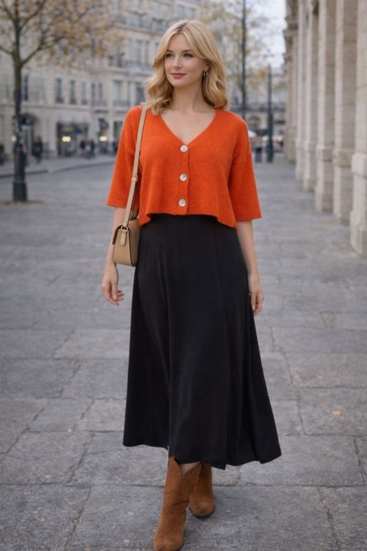Sweter damski pomarańczowy alpaka Made in Italy luźny kardigan Uni