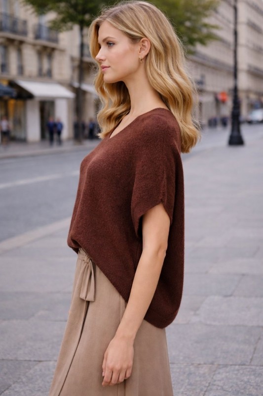 Sweter damski brązowy oversize miękki Made in Italy One Size