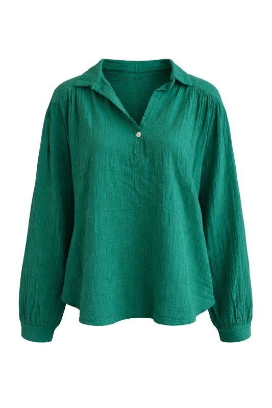 Bluzka damska zielona Bawełna 100% Made in Italy muślin boho Uni