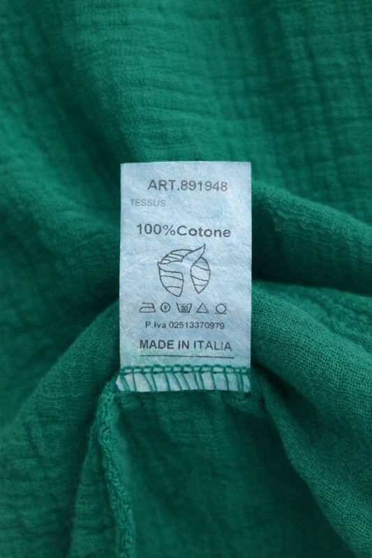 Bluzka damska zielona Bawełna 100% Made in Italy muślin boho Uni