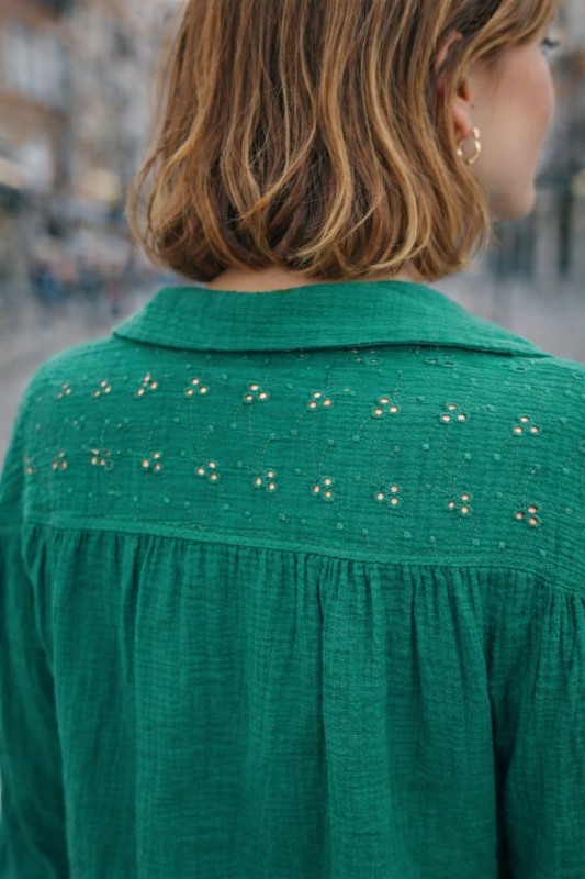 Bluzka damska zielona Bawełna 100% Made in Italy muślin boho Uni