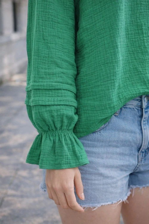 Bluzka damska zielona bawełniana Made in Italy luźna boho One Size