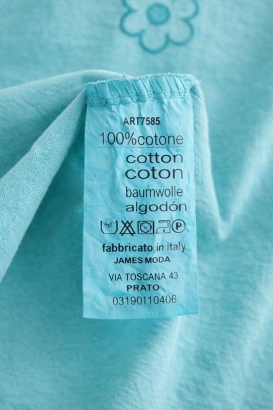 Bluzka damska 100% bawełna turkusowa V-neck długi rękaw Włoska Uni