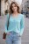 Bluzka damska 100% bawełna turkusowa V-neck długi rękaw Włoska Uni