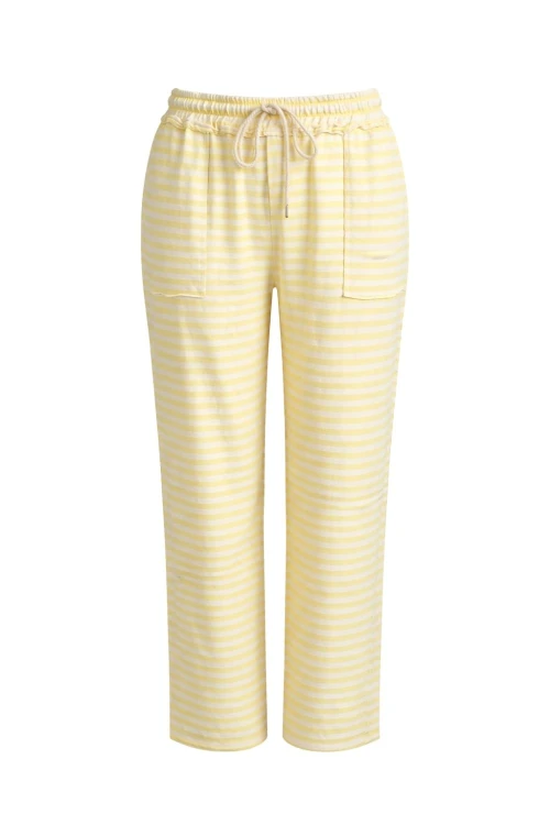 Spodnie damskie żółto-białe paski bawełna Italy casual One Size