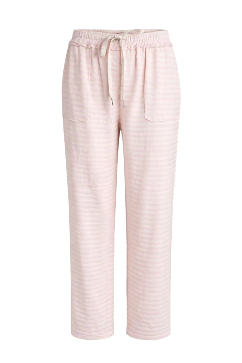 Spodnie damskie różowo-kremowe paski bawełna Italy casual One Size