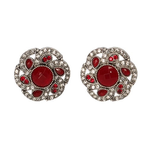 Klipsy do uszu srebrne czerwone- eleganckie, cyrkonie