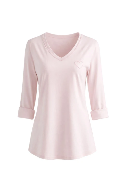 Bluzka damska pudrowy róż V-neck serduszko uniwersalna