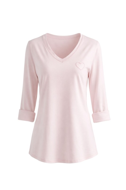Bluzka damska pudrowy róż V-neck serduszko uniwersalna