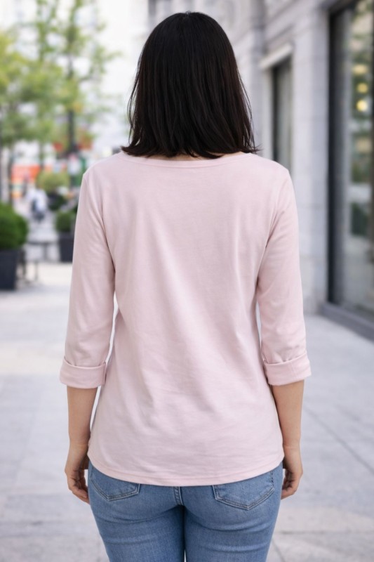 Bluzka damska pudrowy róż V-neck serduszko uniwersalna