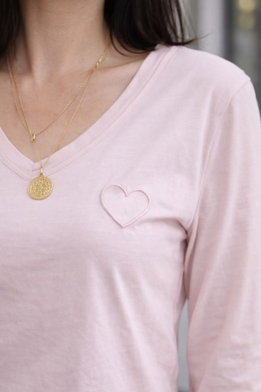 Bluzka damska pudrowy róż V-neck serduszko uniwersalna
