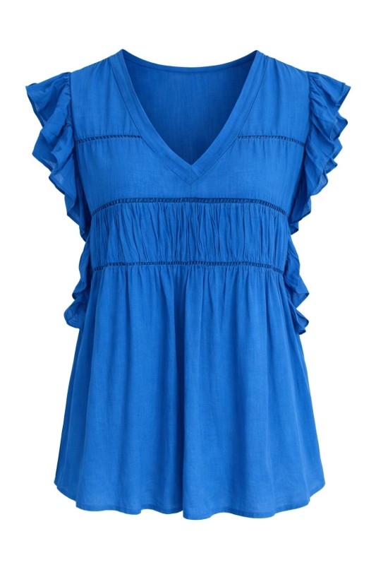 Bluzka damska niebieska boho falbanki zwiewna M