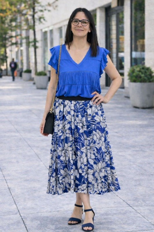 Bluzka damska niebieska boho falbanki zwiewna M