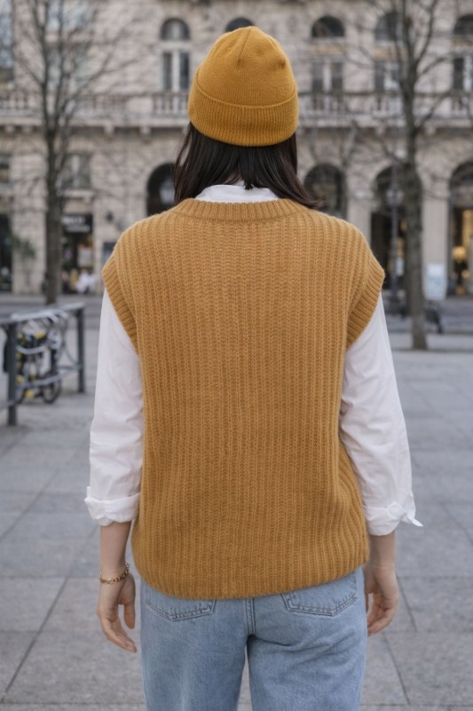 Sweter damski moher kamizelka musztardowa oversize Made in Italy