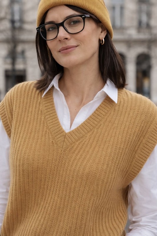 Sweter damski moher kamizelka musztardowa oversize Made in Italy