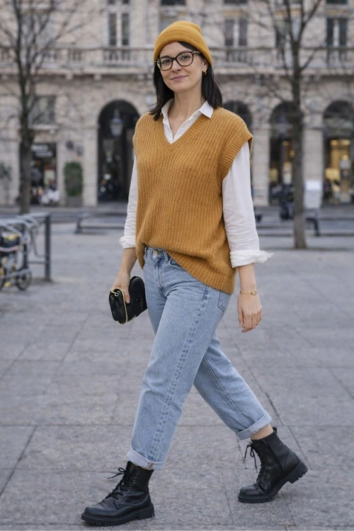Sweter damski moher kamizelka musztardowa oversize Made in Italy