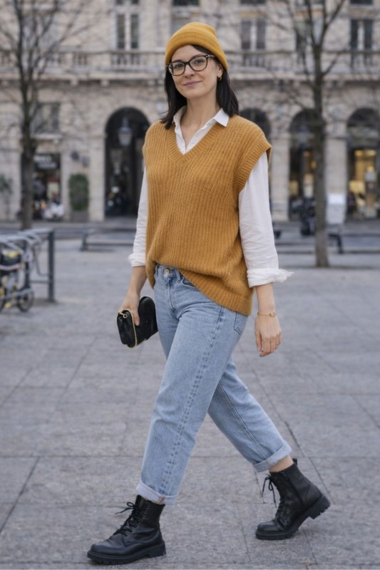 Sweter damski moher kamizelka musztardowa oversize Made in Italy