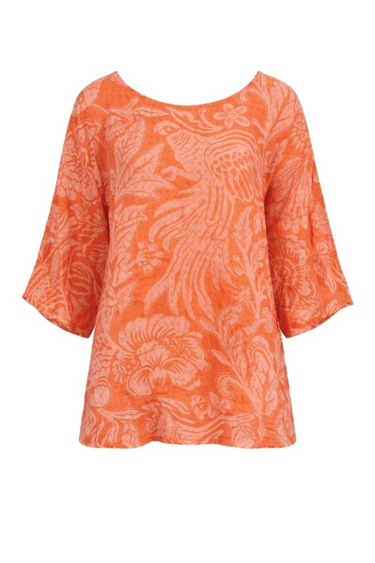 Bluzka damska oversize Włoska 100% bawełna pomarańczowo biała boho kwiaty