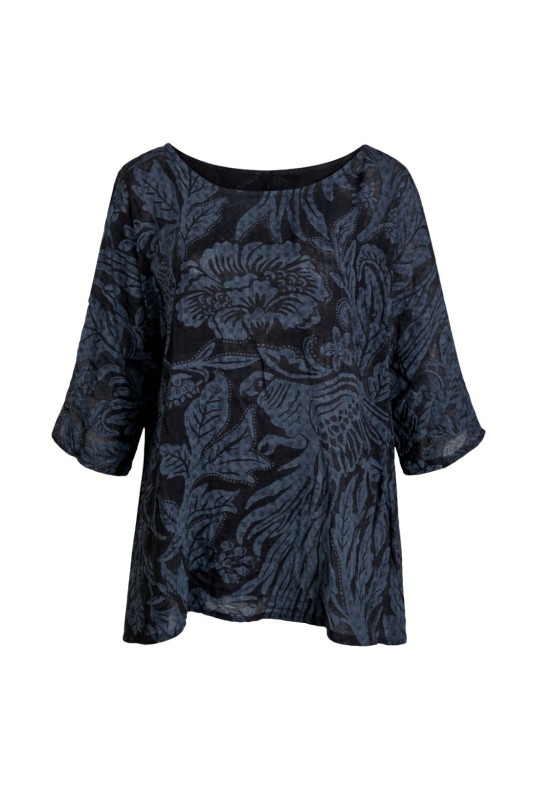 Bluzka damska oversize Włoska 100% bawełna czarno szara boho kwiaty