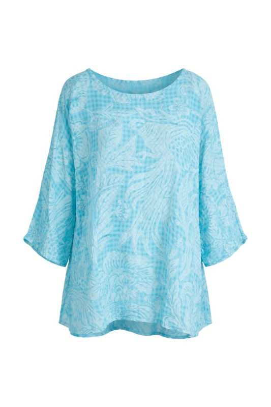 Bluzka damska oversize Włoska 100% bawełna turkusowo biała boho kwiaty