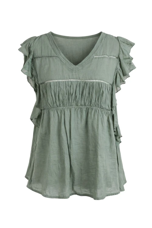 Bluzka damska khaki boho falbanki zwiewna M